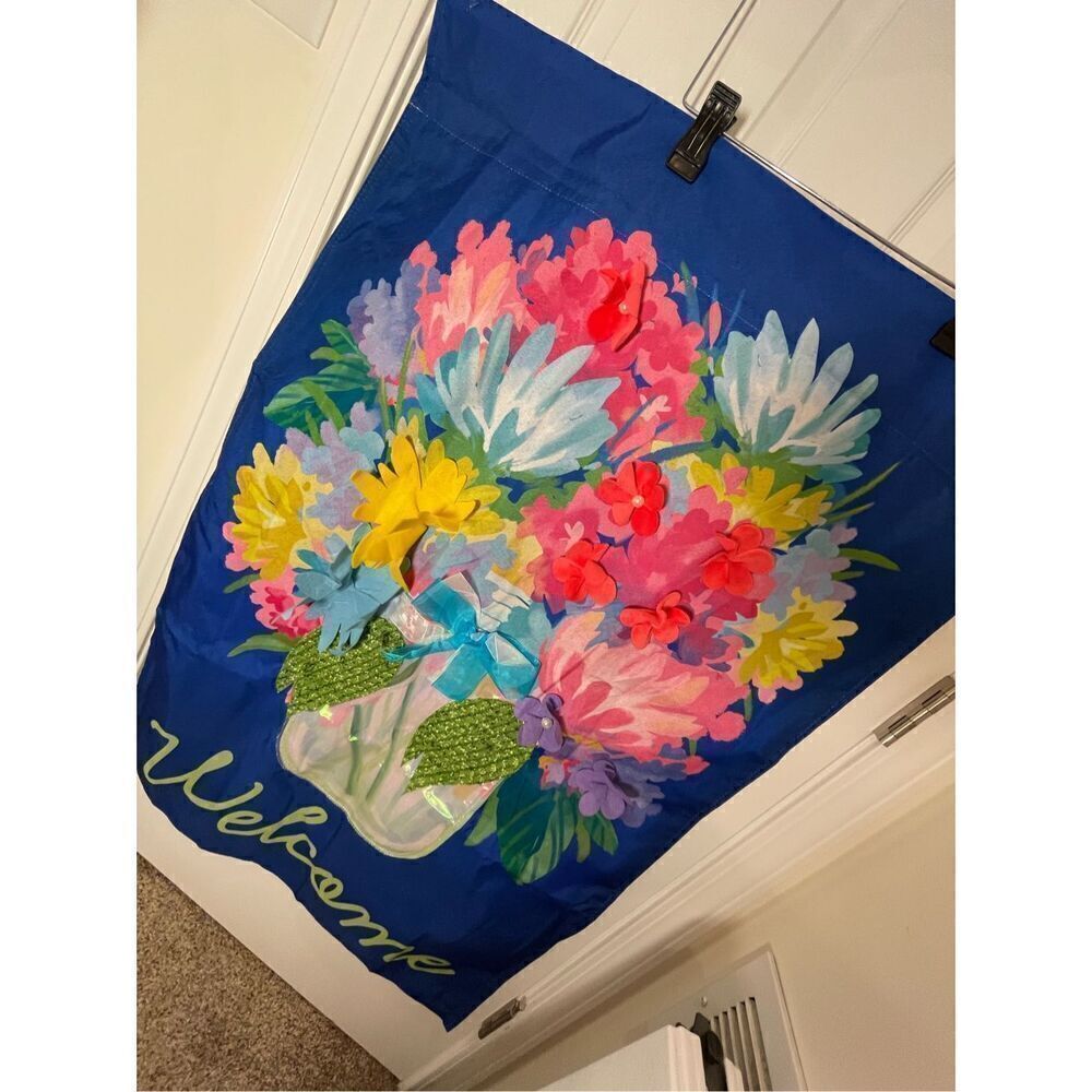Welcome flag 28x43 floral rod